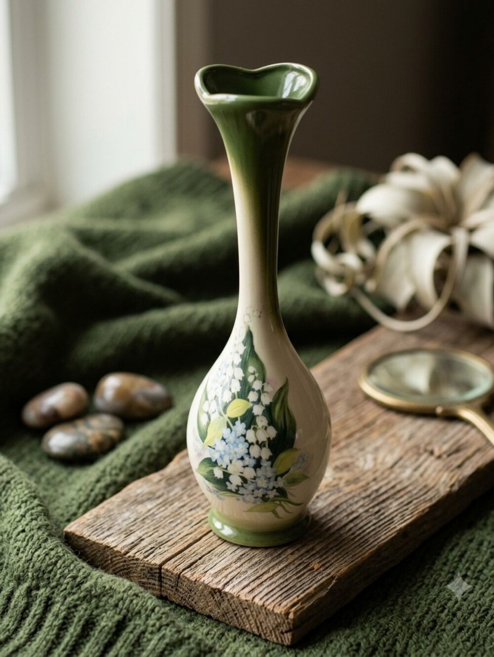 Vintage Small Pottery Lily Of The Valley Bud Vase Handmade In Red Deer